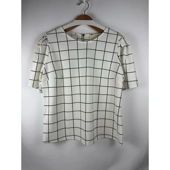 Women's MELLODAY Grid Print Top Off-White/Black Size XL - Picture 1 of 6